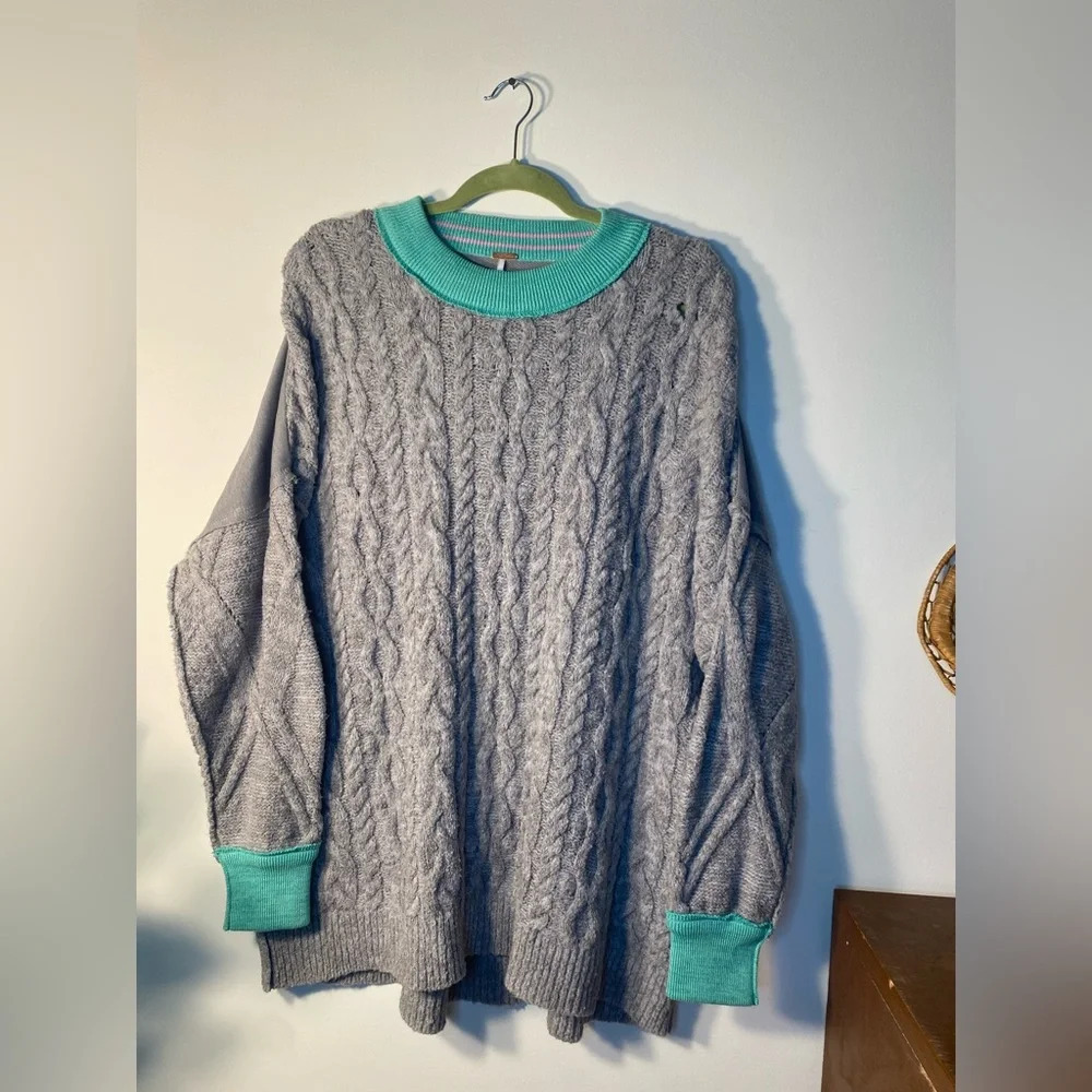 NWOT Free People|| Grey Combo Cable Knit Ribbed Olympia Tunic Sweater - Picture 8 of 11